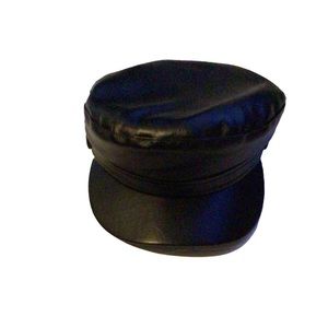 Black PU Leather Baker Boy Cap